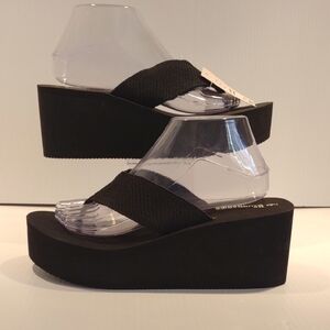 No Boundaries Size 9 Flip Flops Y2K Wedge Black Sandals Comfort Foodtbed Womens